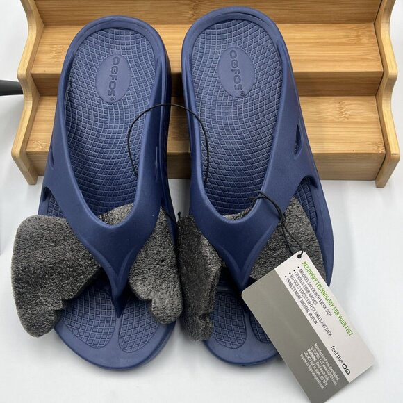 Oofos Original Flip Flops Women 8/Men 6 Navy Blue Comfort Recovery Sandals NEW - Picture 13 of 13
